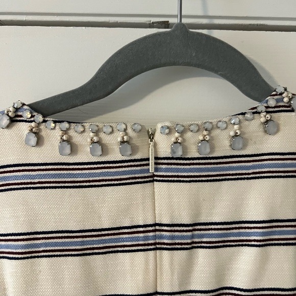 Tory Burch Cream/Blue &Brown Stripe Embellished Sheath Dress, Sz 12 - Picture 6 of 6